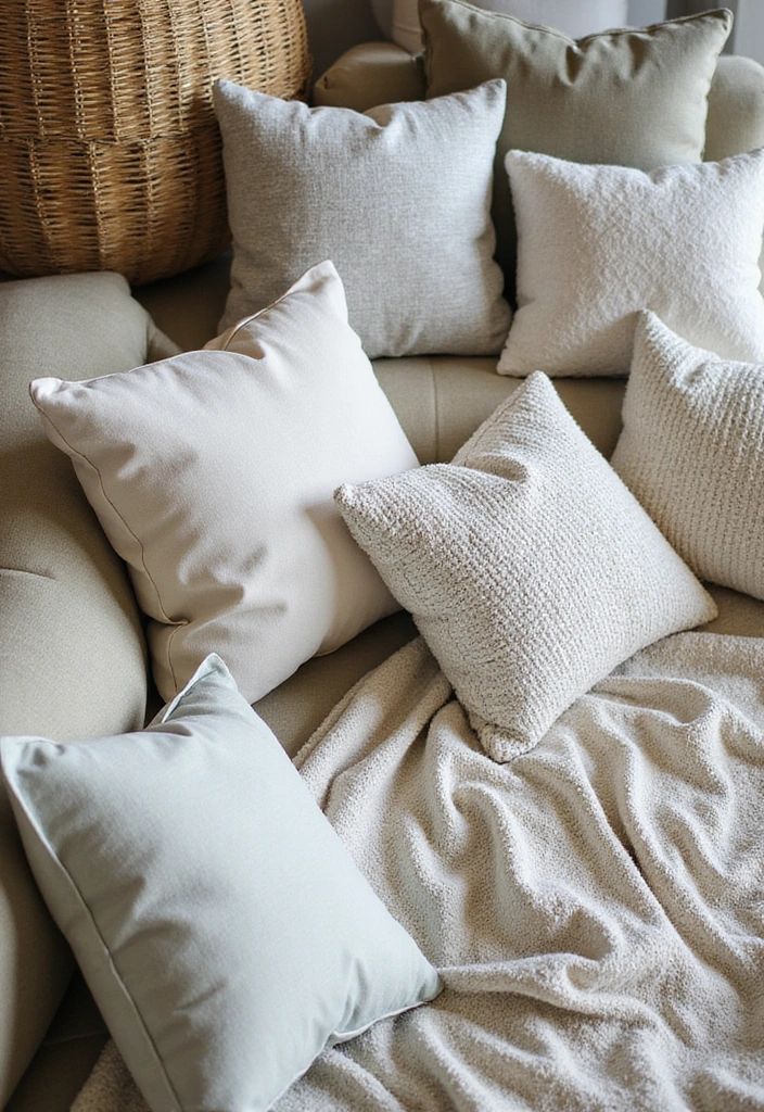 Decorative cushions arranged in a warm living space